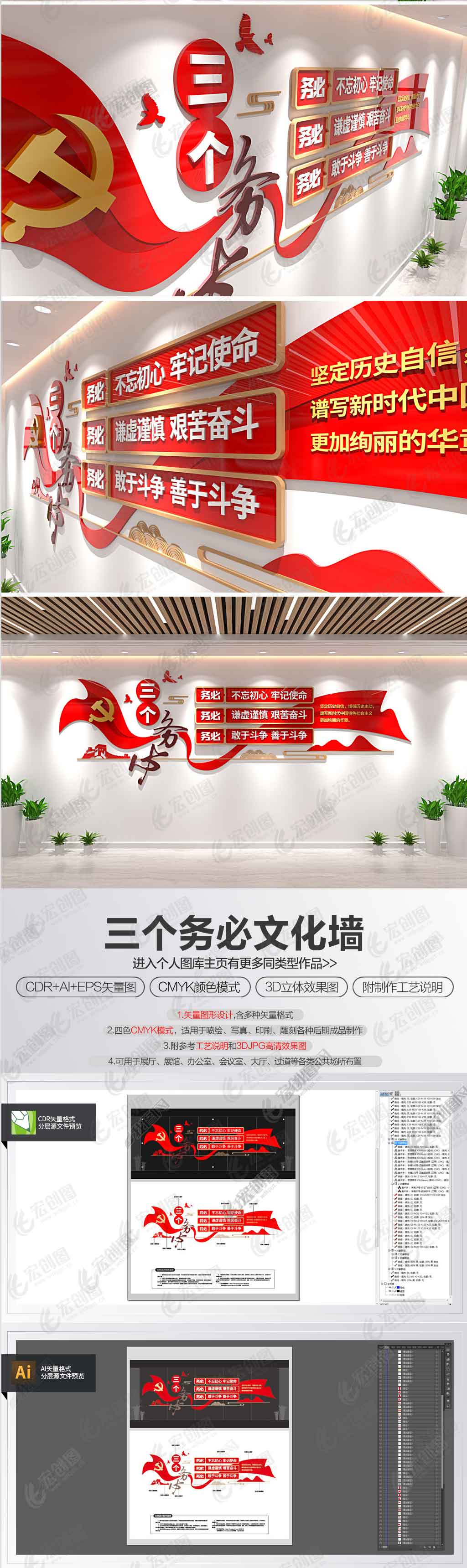 三个务必文化墙党的二十大报告精神党建文化墙设计图